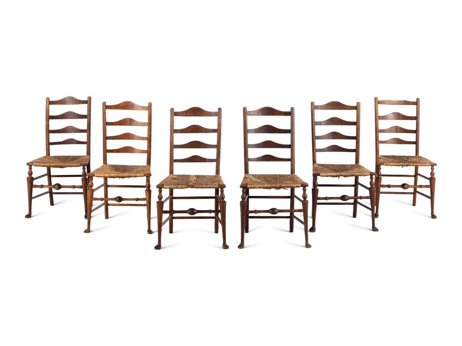 A Set of Six English Provincial Rush-Seat Dining Chairs