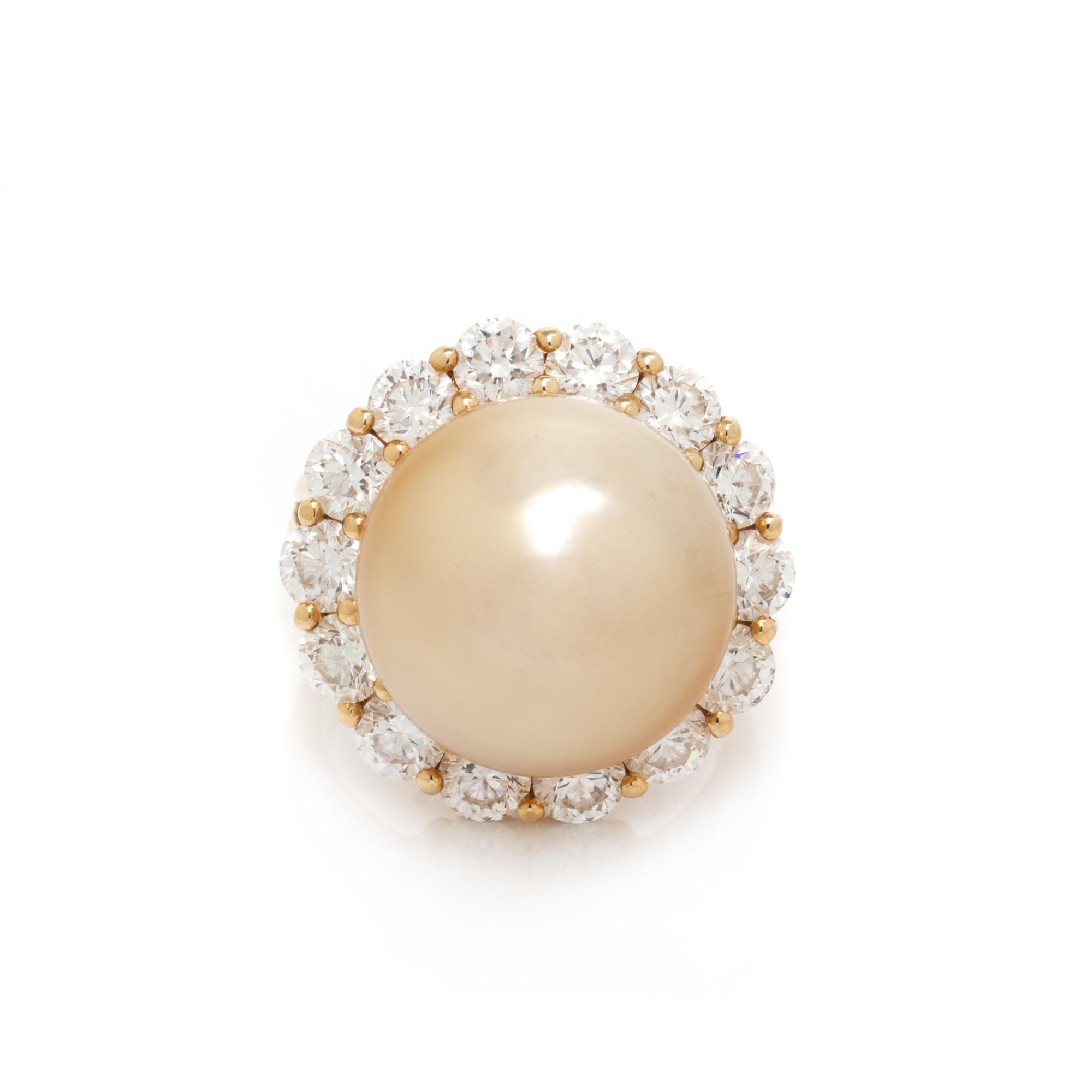 HUBERT, GOLDEN CULTURED PEARL AND DIAMOND RING