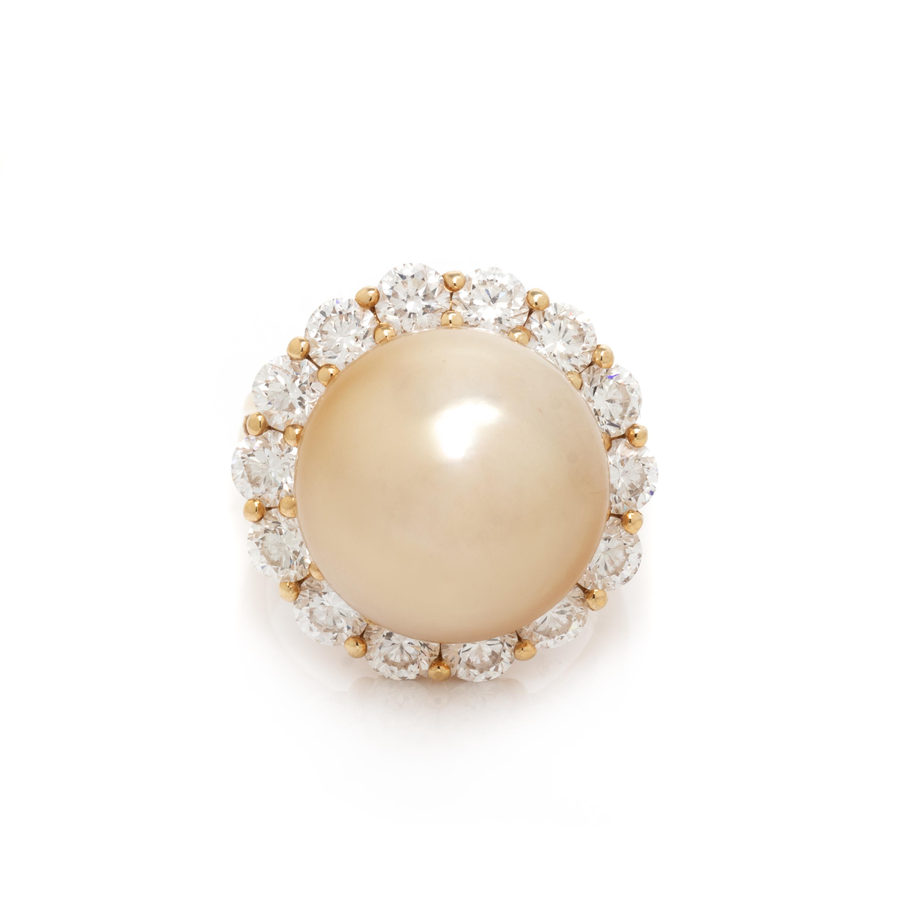 HUBERT, GOLDEN CULTURED PEARL AND DIAMOND RING
