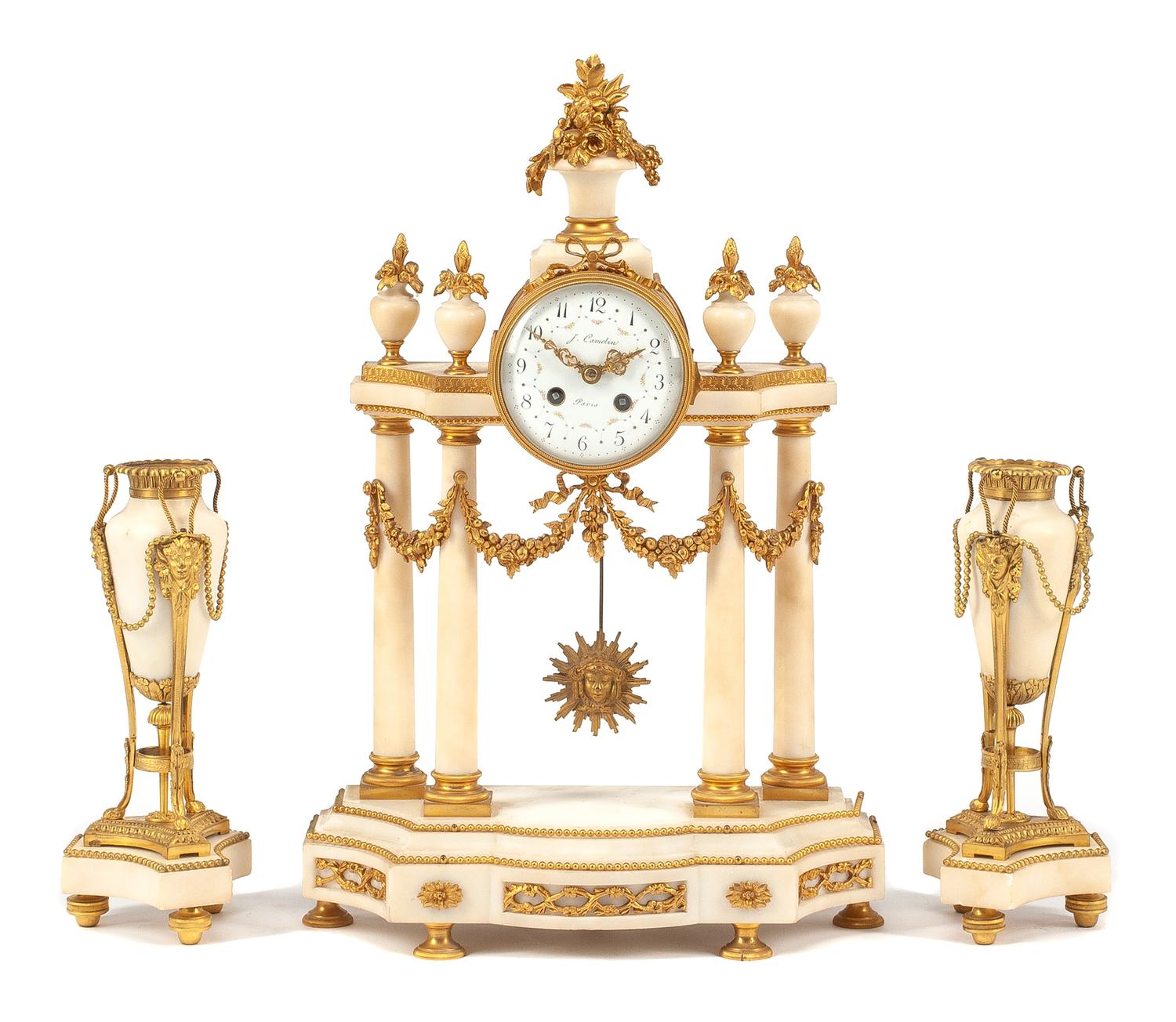 A French Gilt Bronze and Marble Clock Garniture — 19TH CENTURY