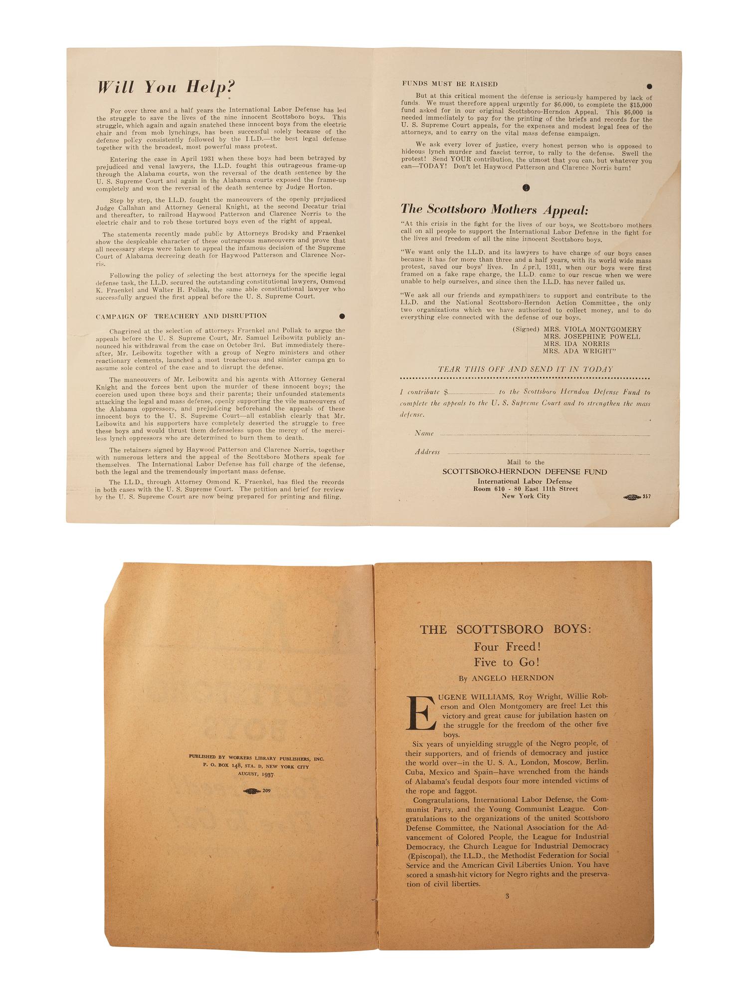 [CIVIL RIGHTS]. A small archive of items related to the Scottsboro Trial, including