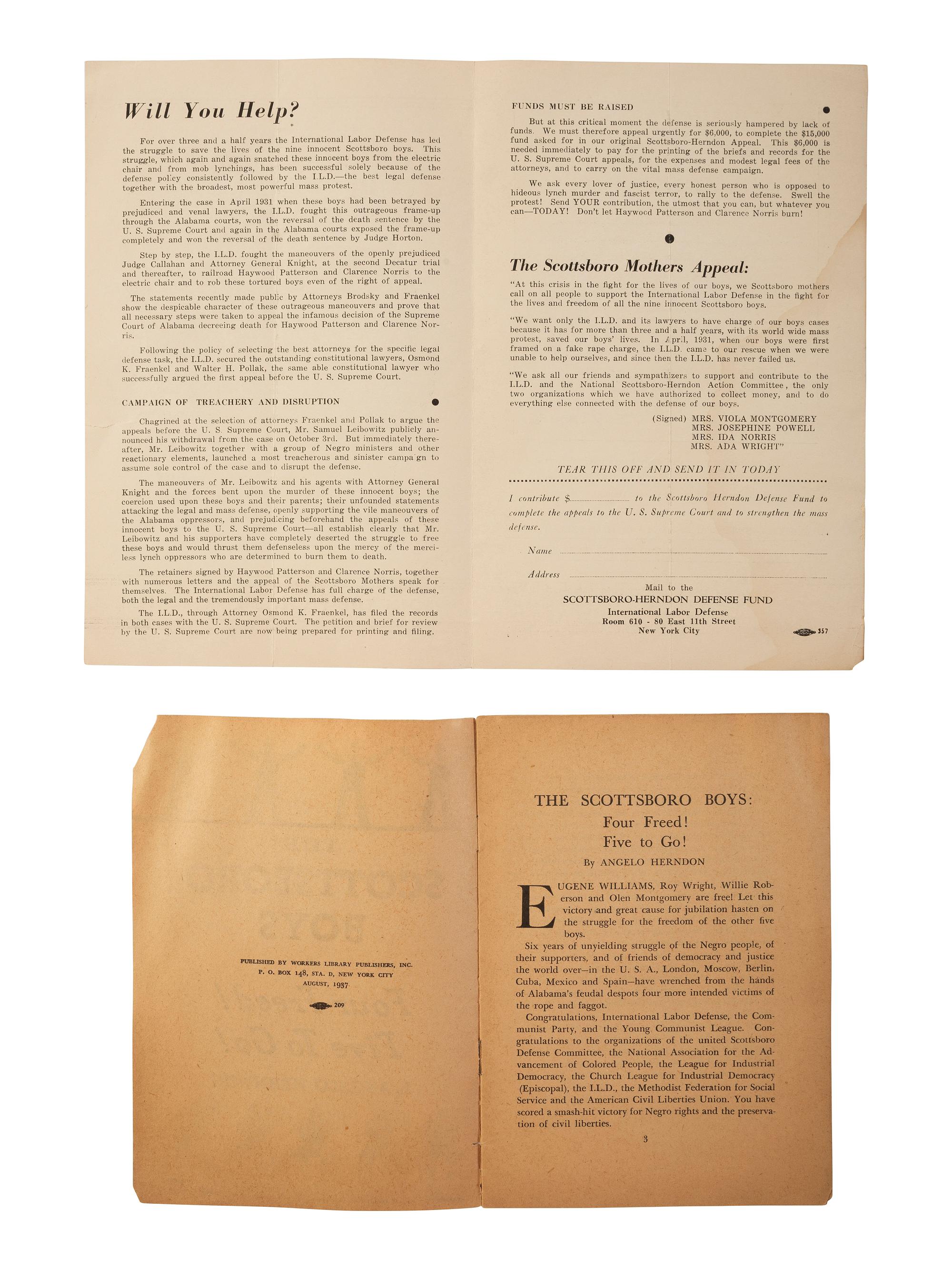 [CIVIL RIGHTS]. A small archive of items related to the Scottsboro Trial, including