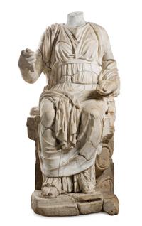 A Roman Marble Figure Height 52 x width 27 x depth 37 1/2 inches. — CIRCA 2ND CENTURY C.E. WITH LATER ELEMENTS