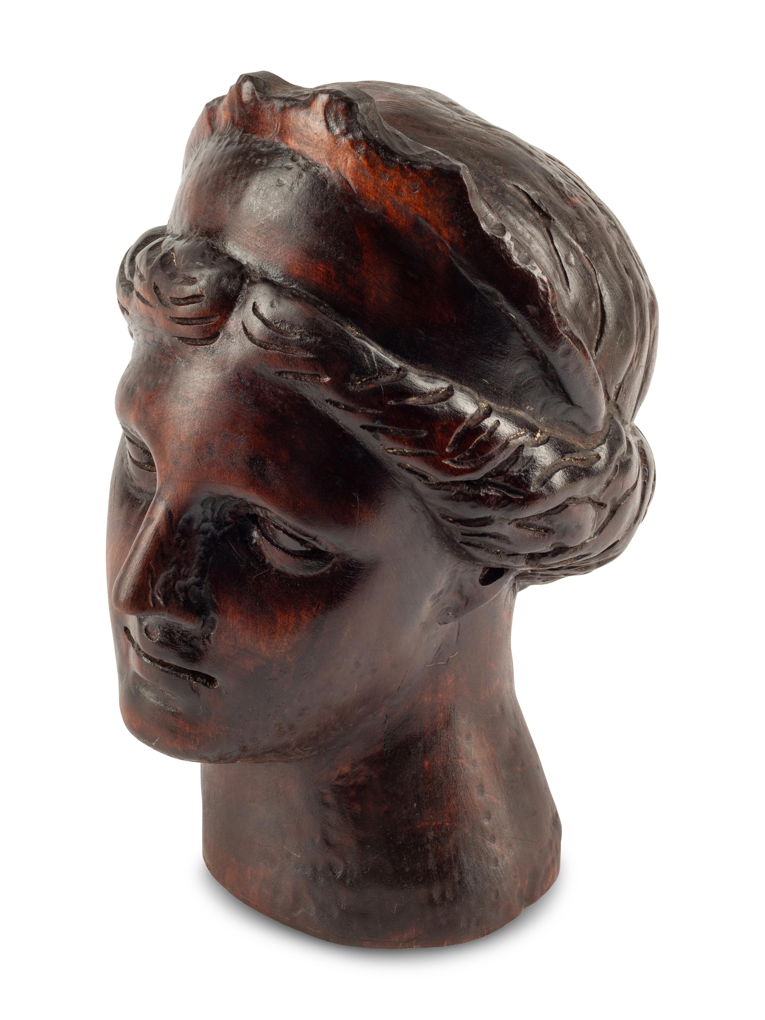 A Continental Carved Wood Head of Aphrodite