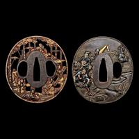 A Japanese gold-inlaid iron tsuba and a mixed-metal tsuba 日本嵌金刀镡以及混合金属刀镡各一件 Edo-early Meiji period ???????