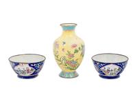 Three Chinese Canton Enamel on Copper Articles