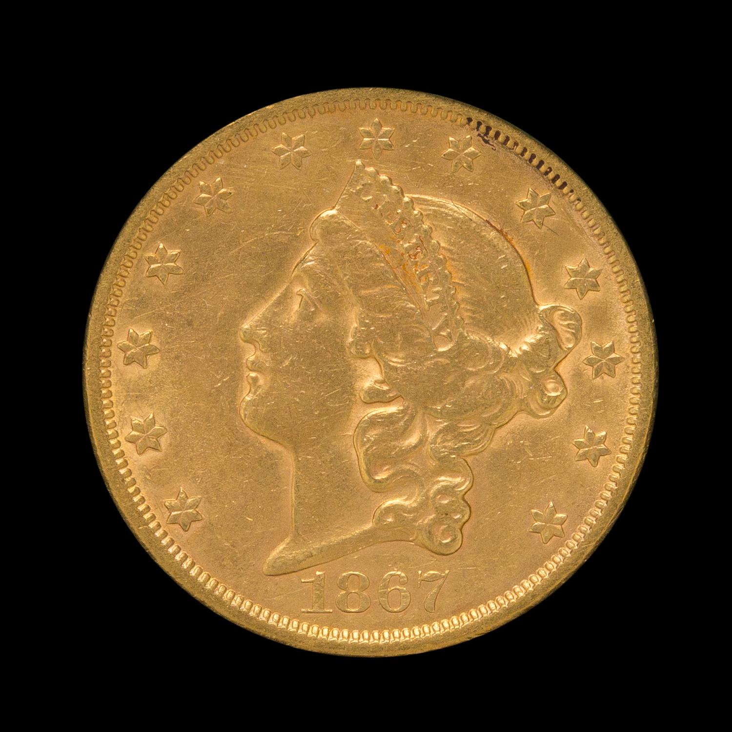 A United States 1867-S Liberty Head $20 Gold Coin