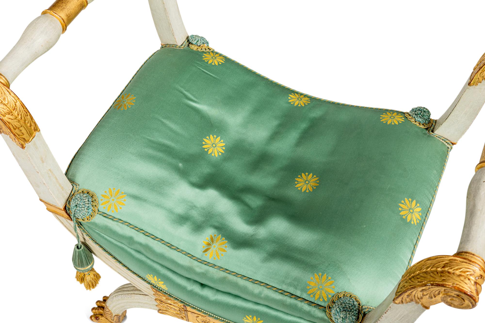 A Pair of Empire White-Painted and Parcel-Gilt Tabourets