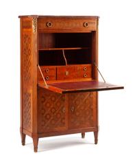 A Louis XVI Style Gilt Bronze Mounted Marquetry Secretaire a Abattant Height 60 x width 35 1/2 x depth 17 inches. — CHARLES BERNEL, PARIS, 19TH CENTURY