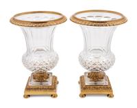 A Pair of Continental Gilt Bronze Mounted Cut Glass Vases