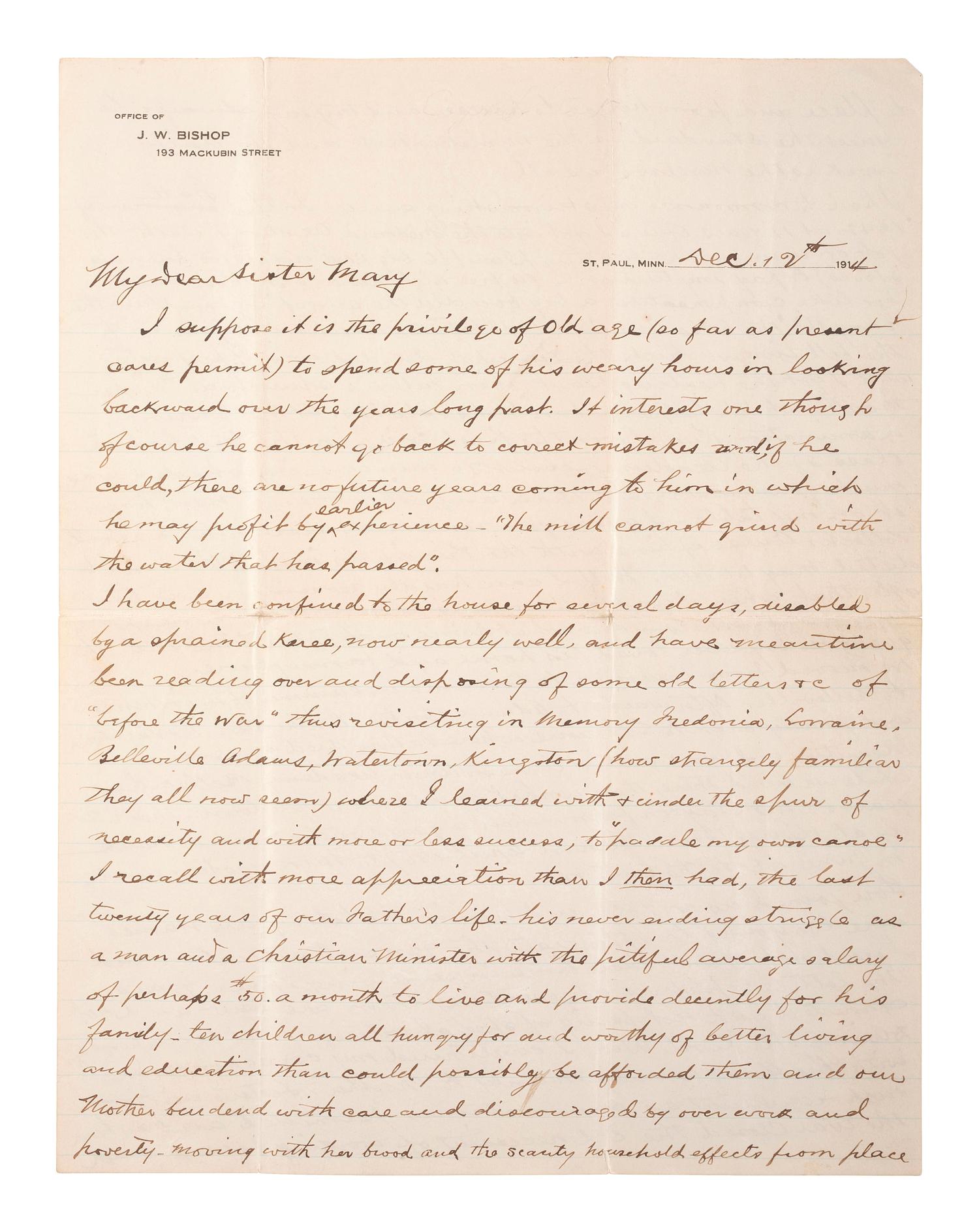 [CIVIL WAR]. Judson W. Bishop, 2nd Minnesota Infantry, Civil War archive incl. typed transcription of letters dating from 1861-1865 and related documents.