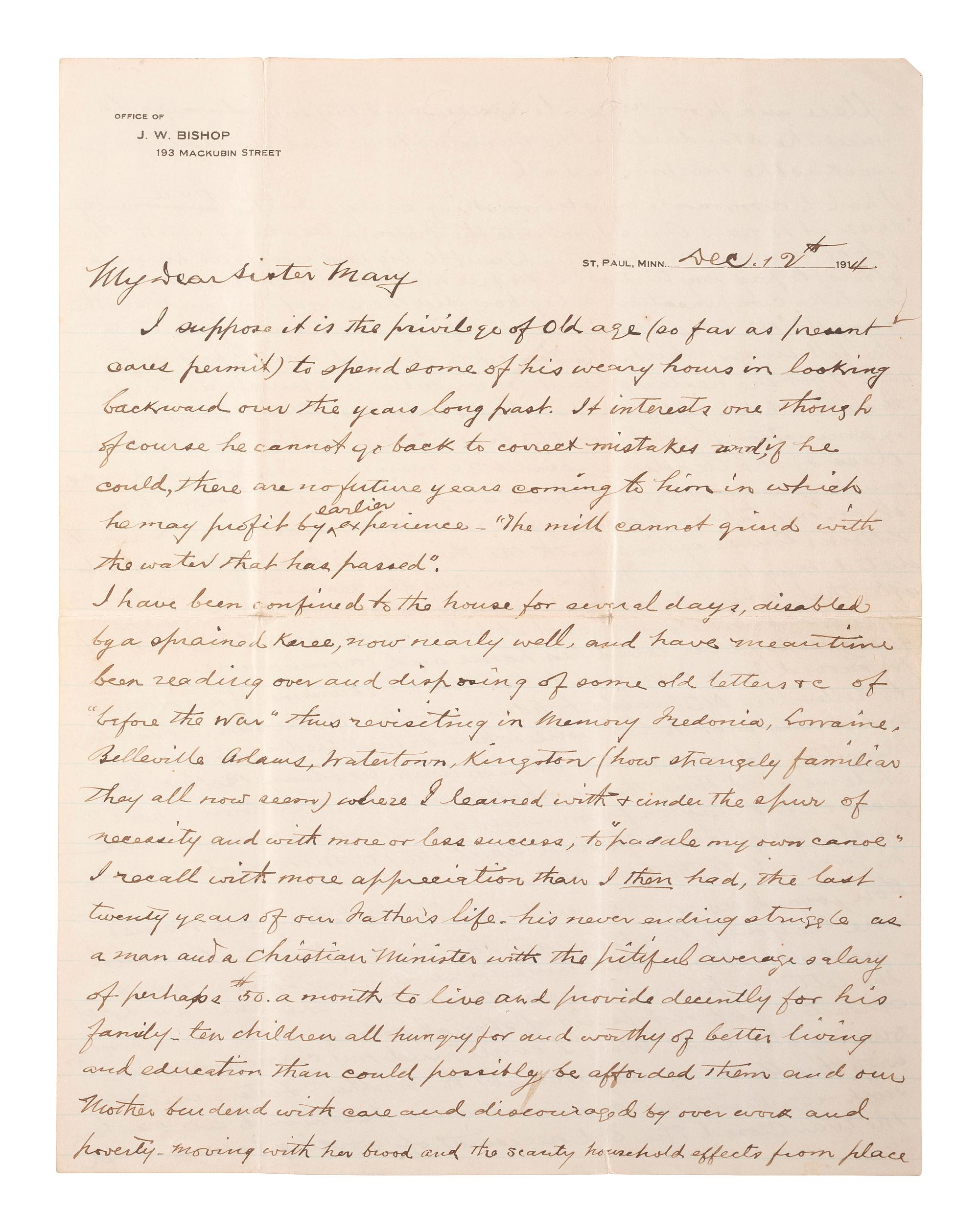 [CIVIL WAR]. Judson W. Bishop, 2nd Minnesota Infantry, Civil War archive incl. typed transcription of letters dating from 1861-1865 and related documents.