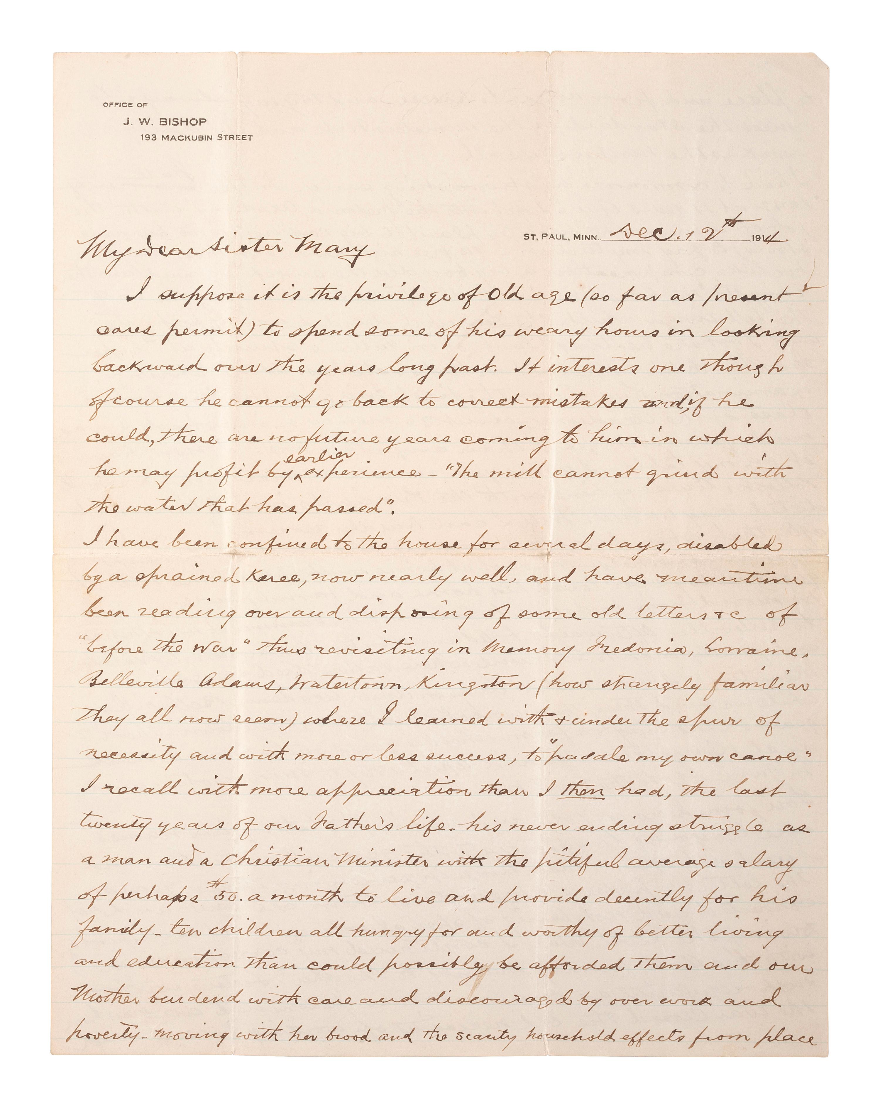 [CIVIL WAR]. Judson W. Bishop, 2nd Minnesota Infantry, Civil War archive incl. typed transcription of letters dating from 1861-1865 and related documents.