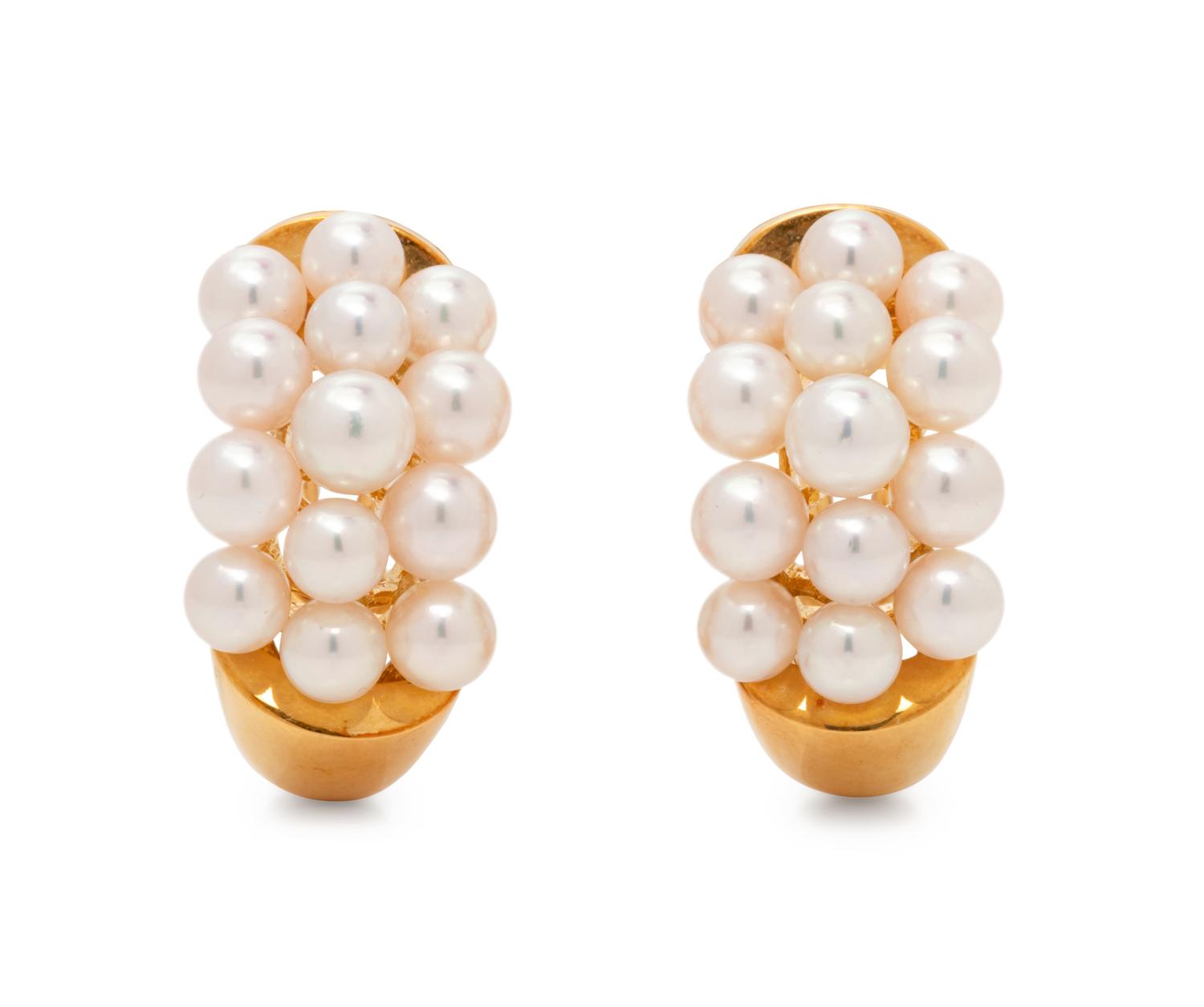 MIKIMOTO, CULTURED PEARL EARCLIPS