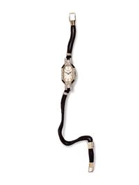 An Art Deco 18 Karat White Gold, Diamond and Enamel Wristwatch, E. Gubelin,