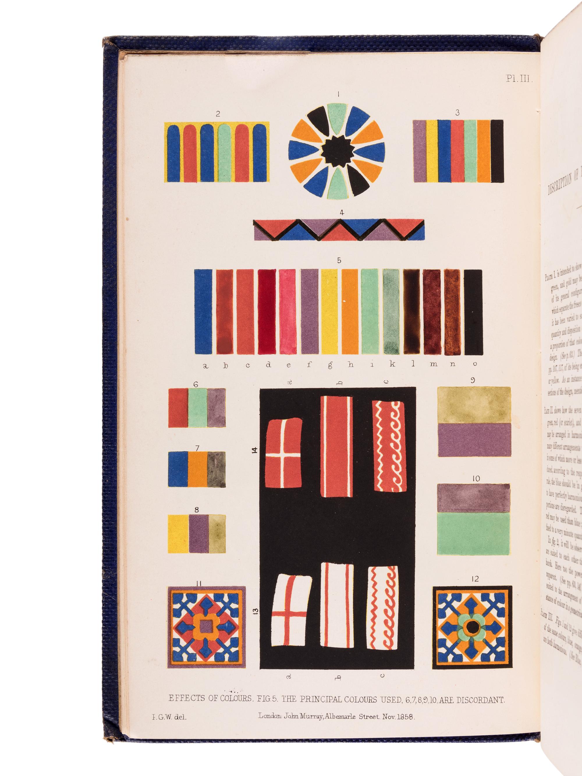 WILKINSON, John Gardner (1797-1875). On Colour and on the Necessity for a General Diffusion of Taste Among All Classes. With Remarks on Laying Out Dressed or Geometrical Gardens. London: Spottiswoode & Co. for John Murray, 1858.