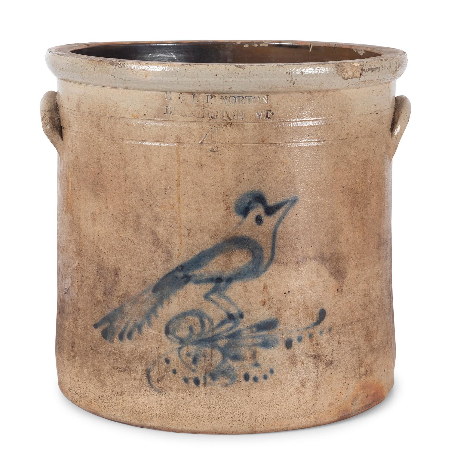 A Stoneware Jug and Crock with Cobalt Decoration