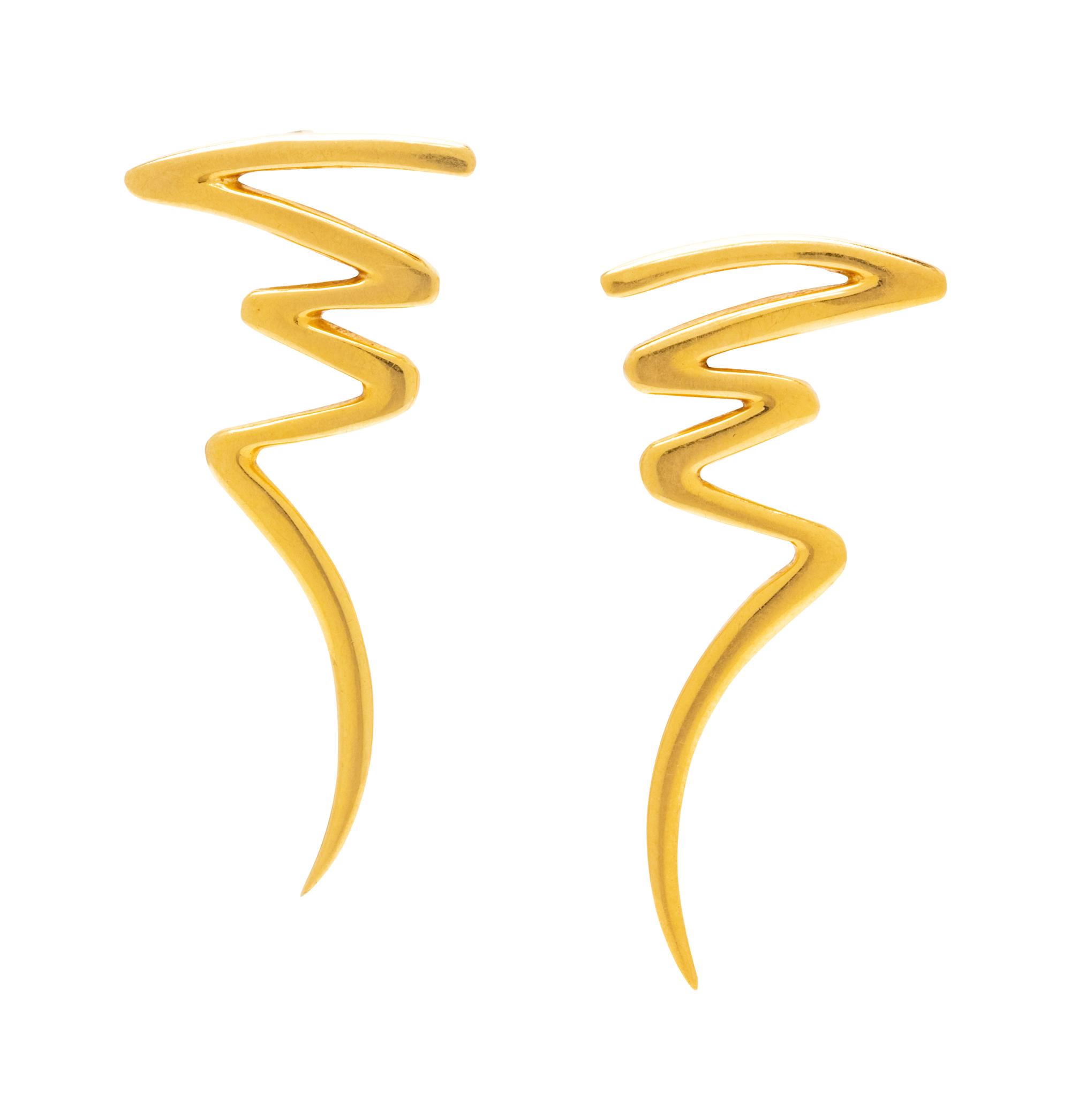 A Pair of 18 Karat Yellow Gold 'Zigzag' Earrings, Paloma Picasso for Tiffany & Co.,