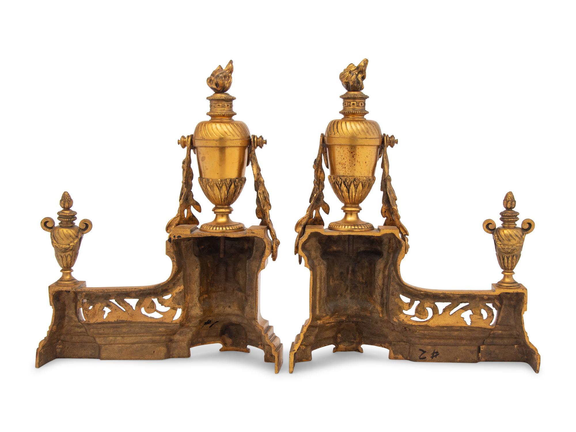 A Pair of Louis XVI Style Gilt Bronze Chenets