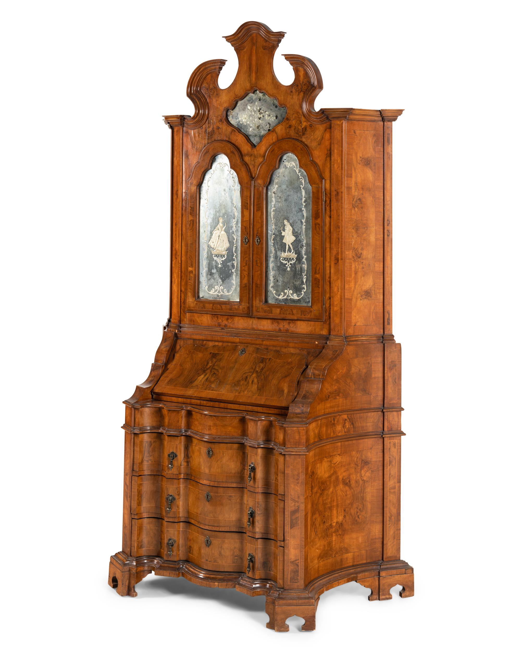 A Venetian Walnut Bureau Bookcase