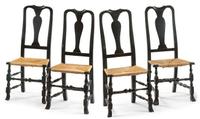 Four black-painted Queen Anne side chairs first half 18th century