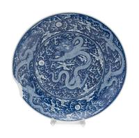 A Large Reverse-Decorated Blue and White Porcelain Charger
