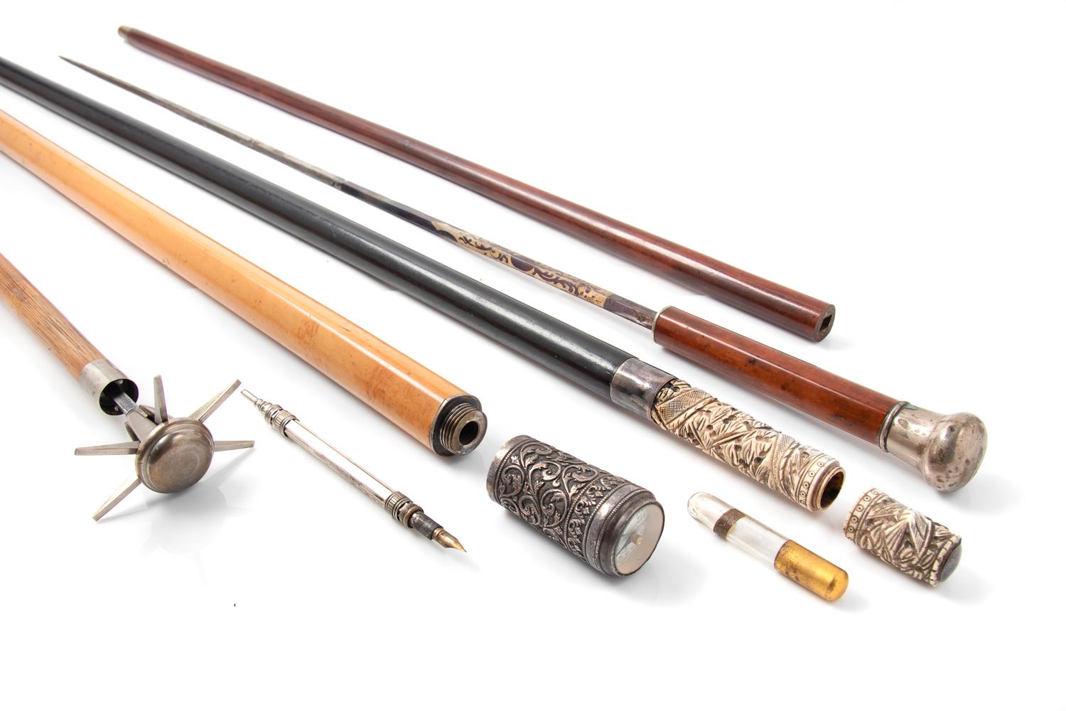 Four Metal-Mounted System Walking Sticks