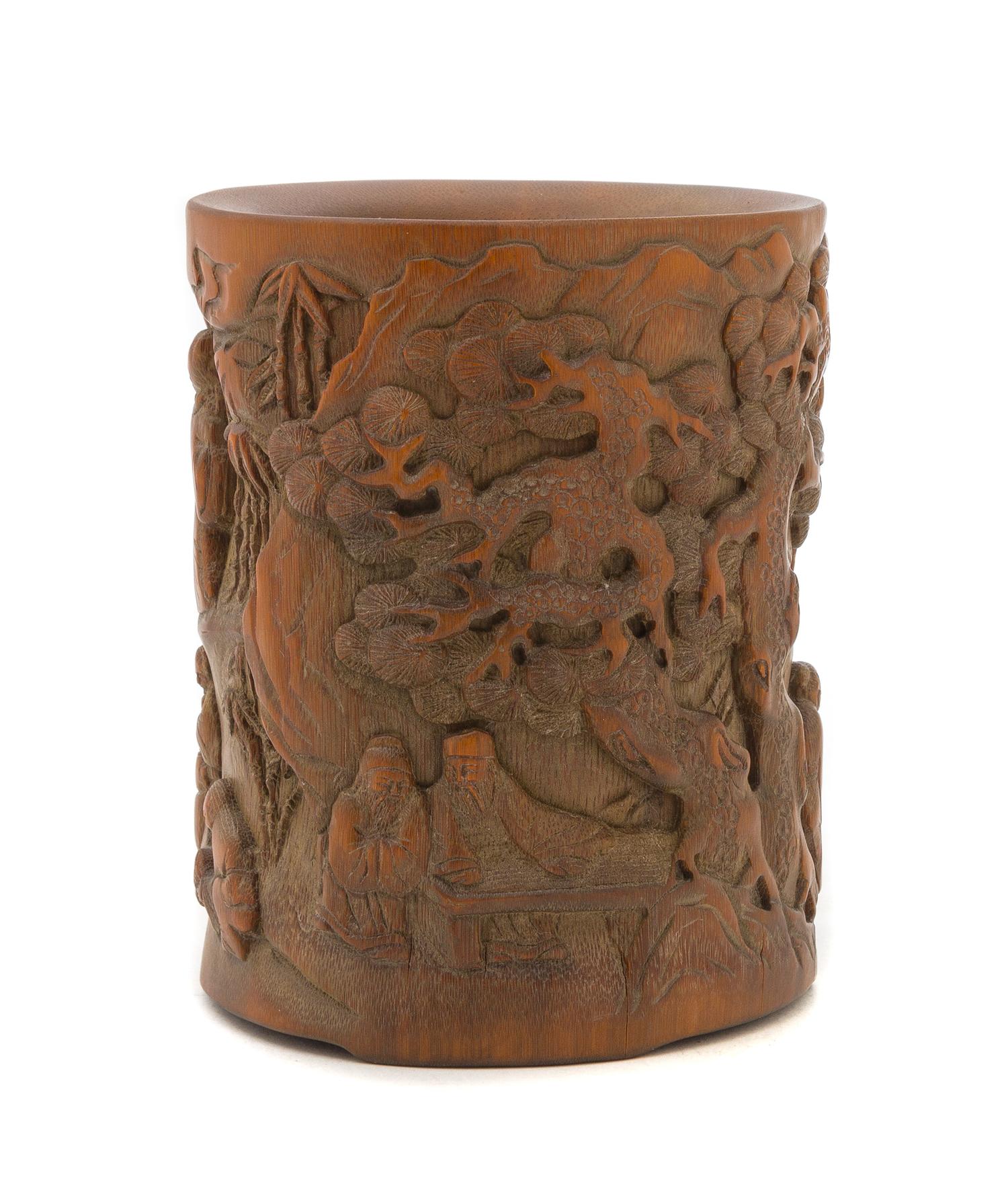 A Carved Bamboo Brush Pot, Bitong Height 5 1/2 inches.