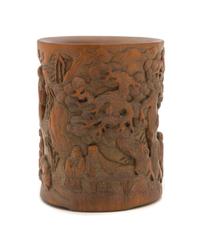 A Carved Bamboo Brush Pot, Bitong Height 5 1/2 inches.