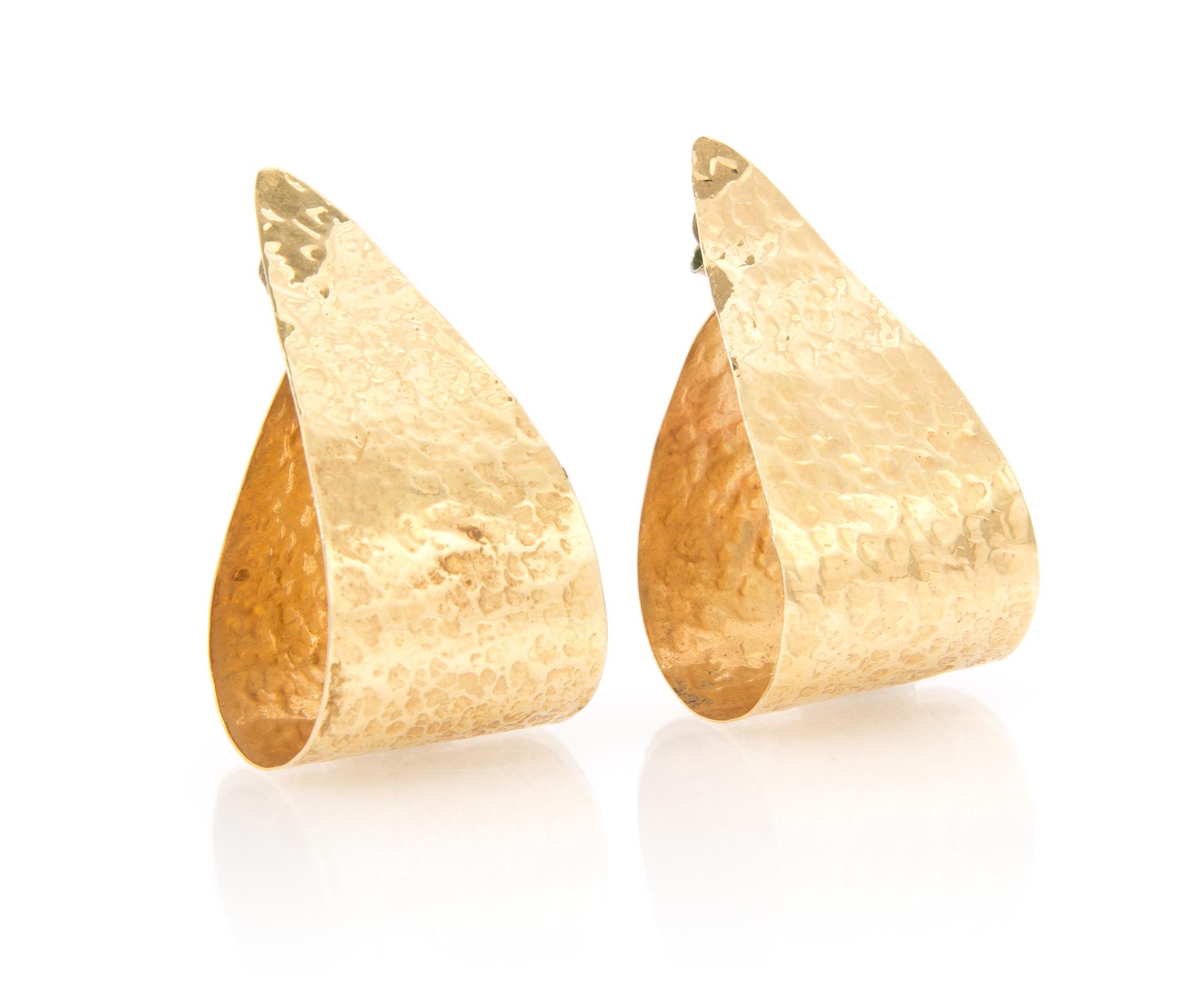 A Pair of Yellow Gold Hammered Earrings, 8.20 dwts.
