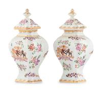 A Pair of Samson Porcelain Tea Caddies with Italian Giltwood Brackets