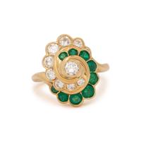 YELLOW GOLD, EMERALD, AND DIAMOND RING