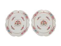A Pair of Chinese Export Porcelain Armorial Scalloped Oval Platters