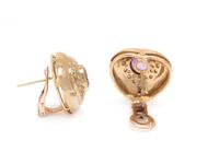 FRENCH, YELLOW GOLD, PINK SAPPHIRE AND DIAMOND EARCLIPS