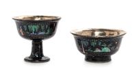 Two Mother-of-Pearl Decorated Black Lacquered Silver Wares — QING DYNASTY (1644-1912)