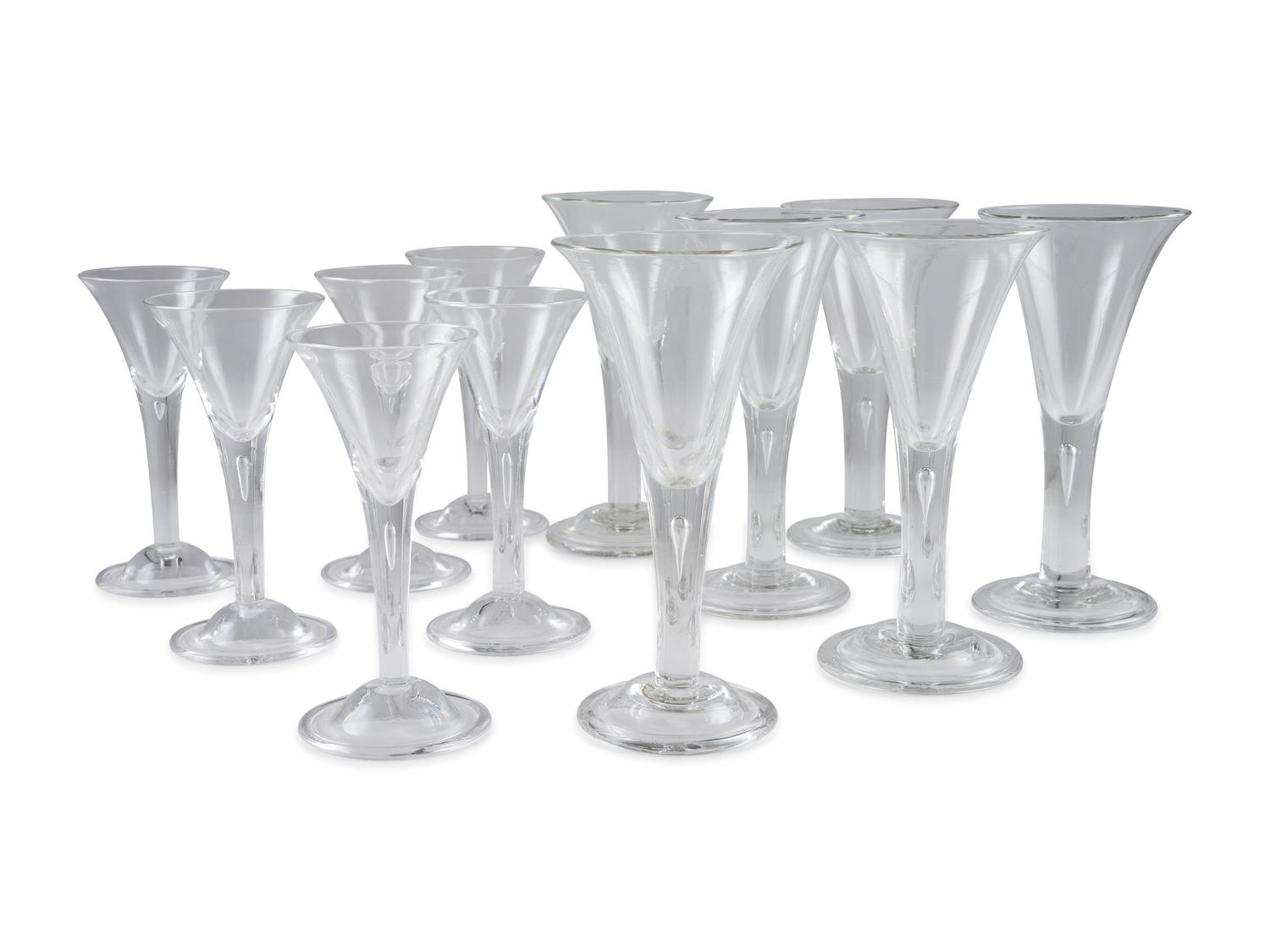 Twelve Blown Glass 'Air Trap' Goblets
