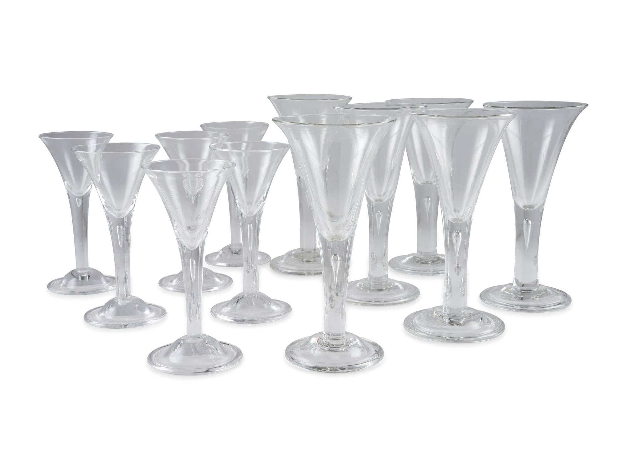 Twelve Blown Glass 'Air Trap' Goblets