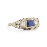 SYNTHETIC SAPPHIRE AND DIAMOND RING
