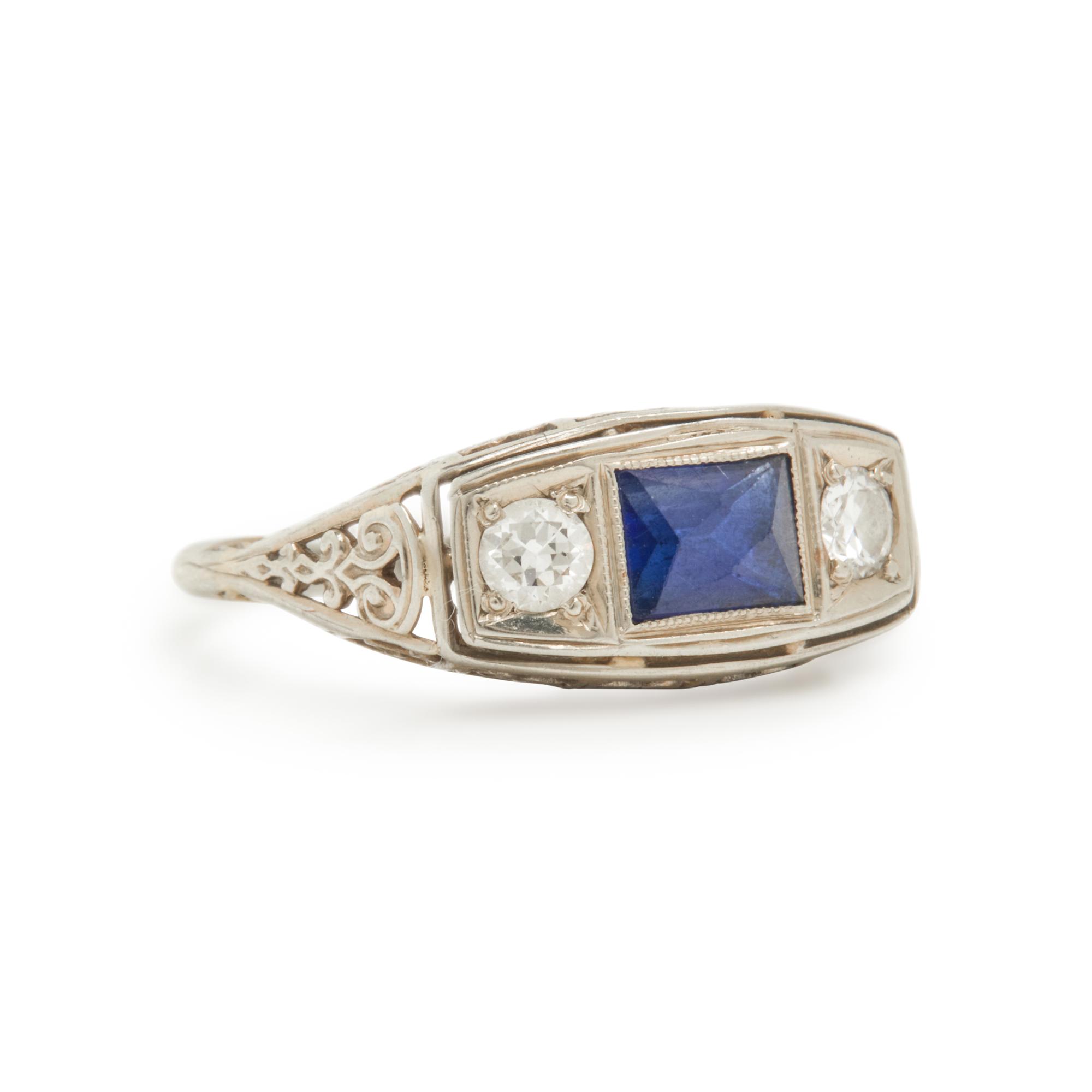 SYNTHETIC SAPPHIRE AND DIAMOND RING