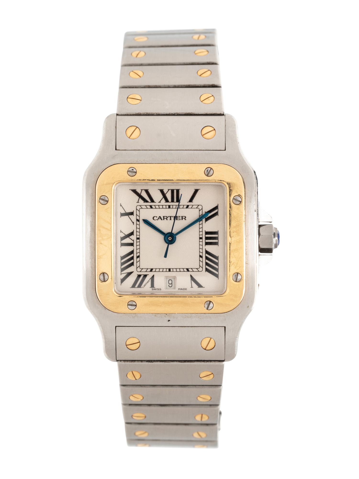 CARTIER, REF. 1566 STAINLESS STEEL AND 18K YELLOW GOLD 'SANTOS GALBÉE' WATCH