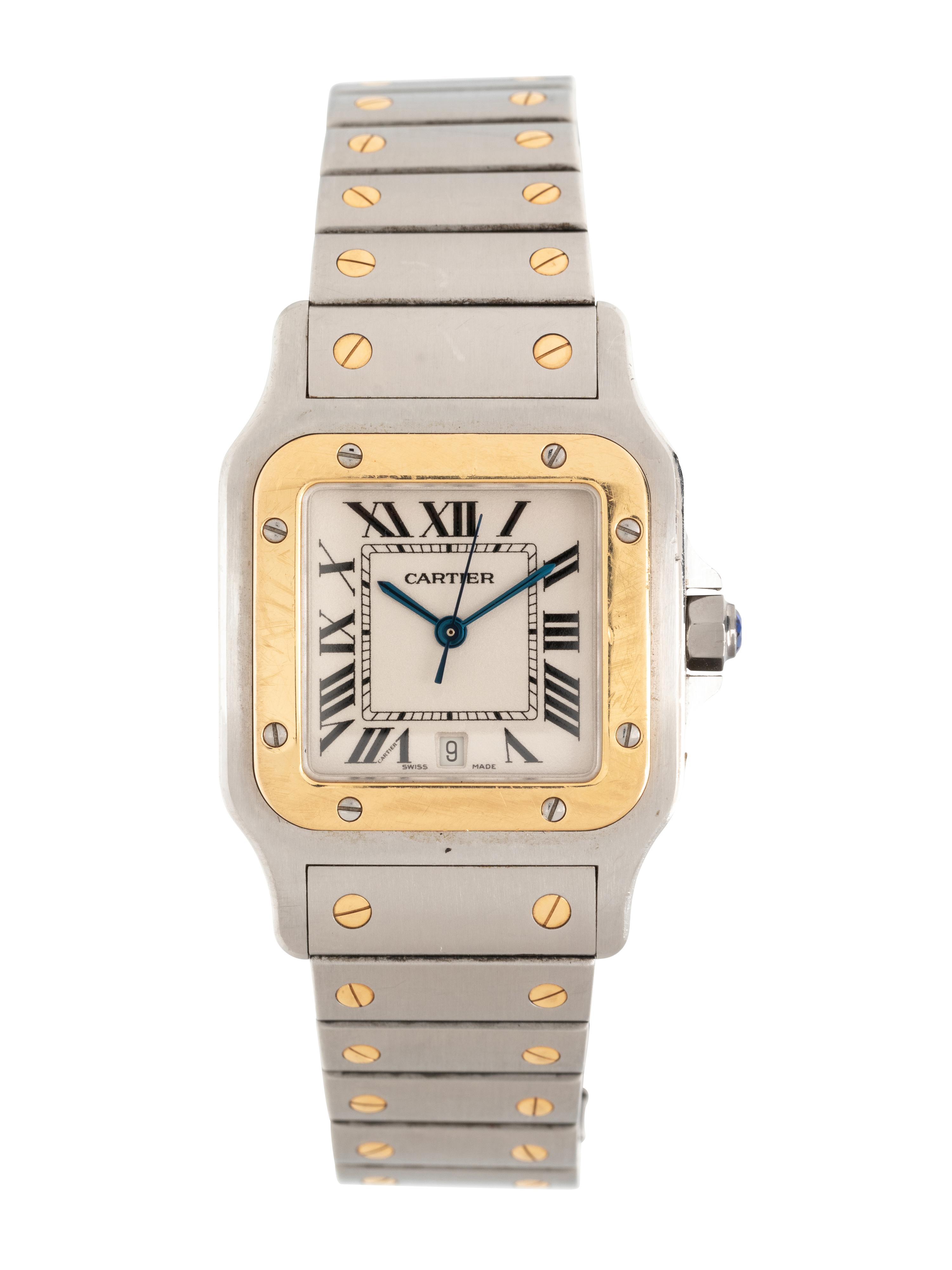 CARTIER, REF. 1566 STAINLESS STEEL AND 18K YELLOW GOLD 'SANTOS GALBÉE' WATCH