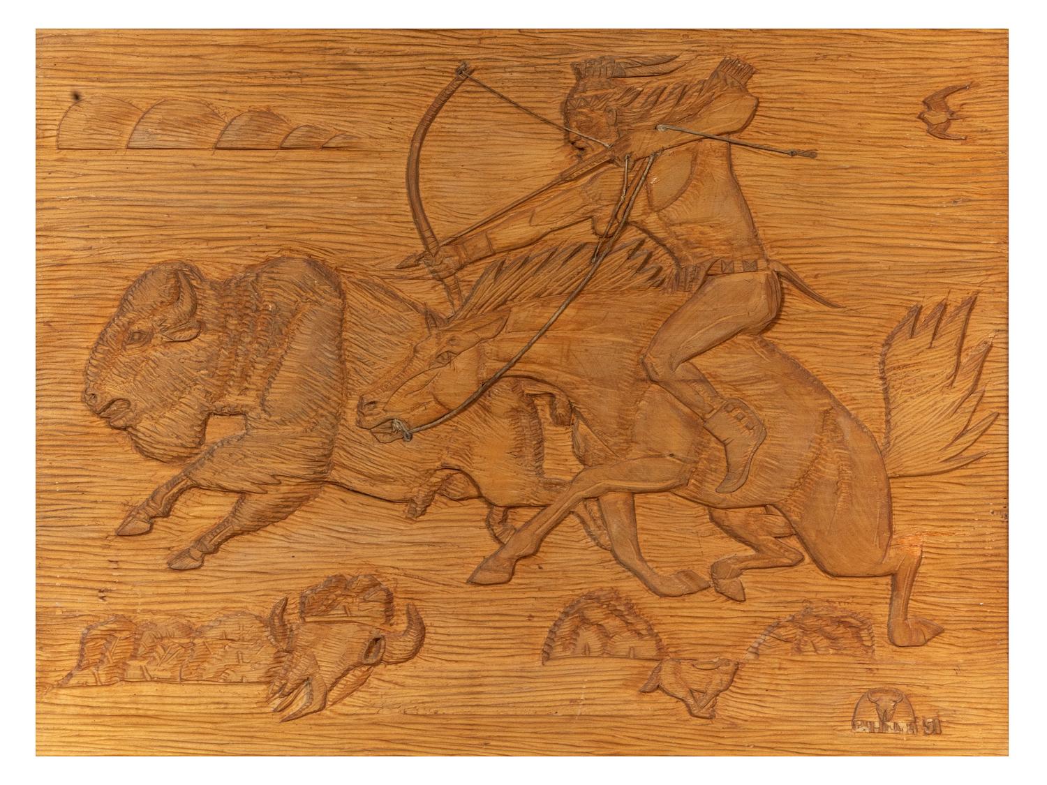 The Buffalo Hunt, Wood Carving