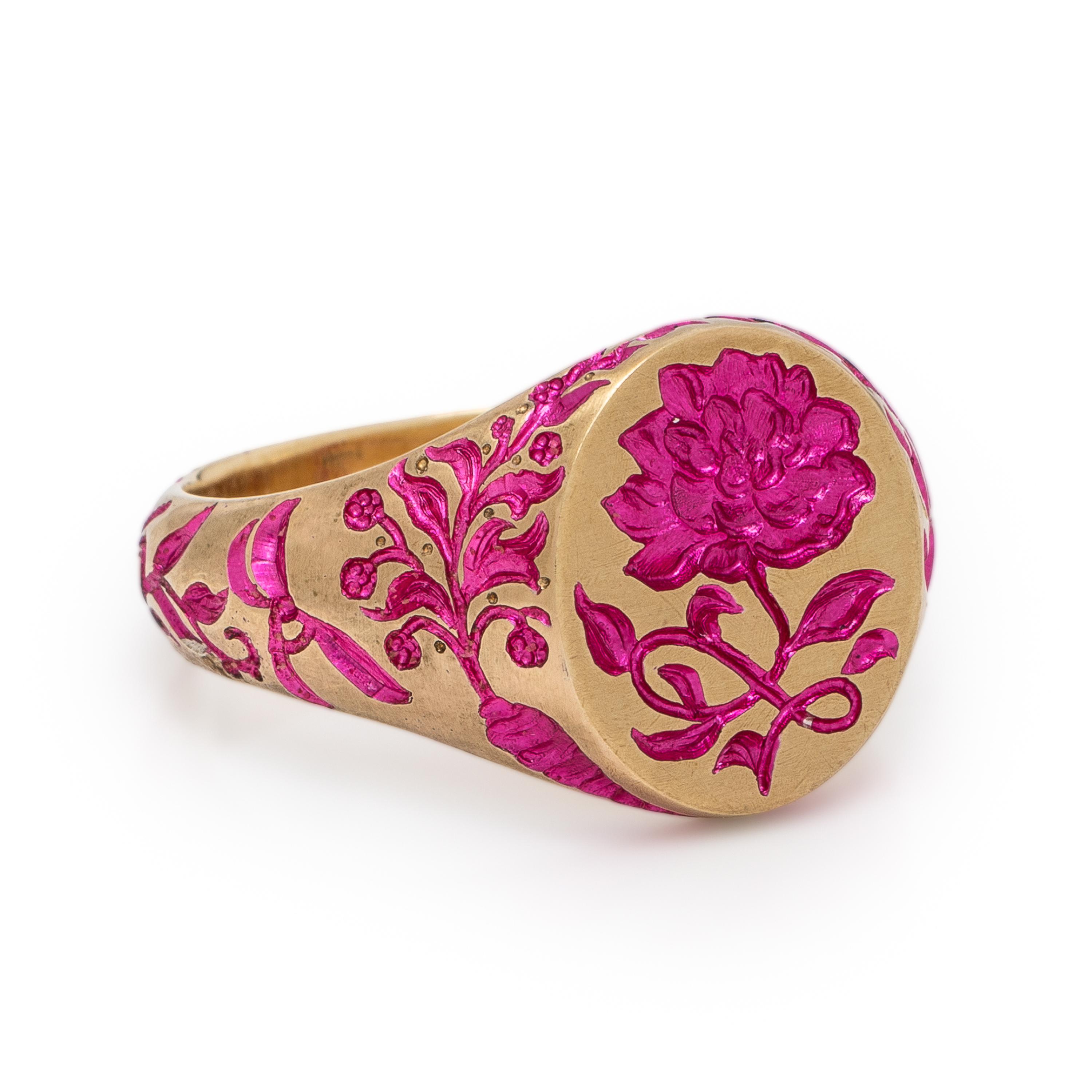 Castro Smith, 'Peony', Low Karat Yellow Gold and Ceramic Peony Ring
