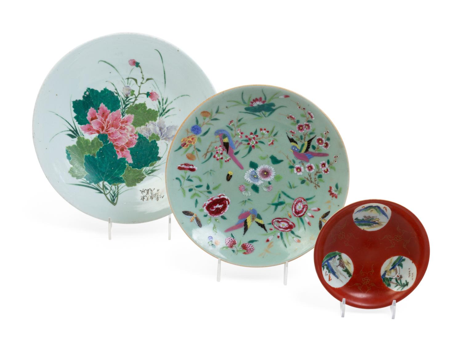 Three Chinese Famille Rose Porcelain Plates