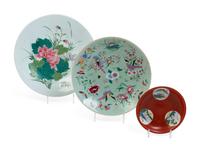 Three Chinese Famille Rose Porcelain Plates
