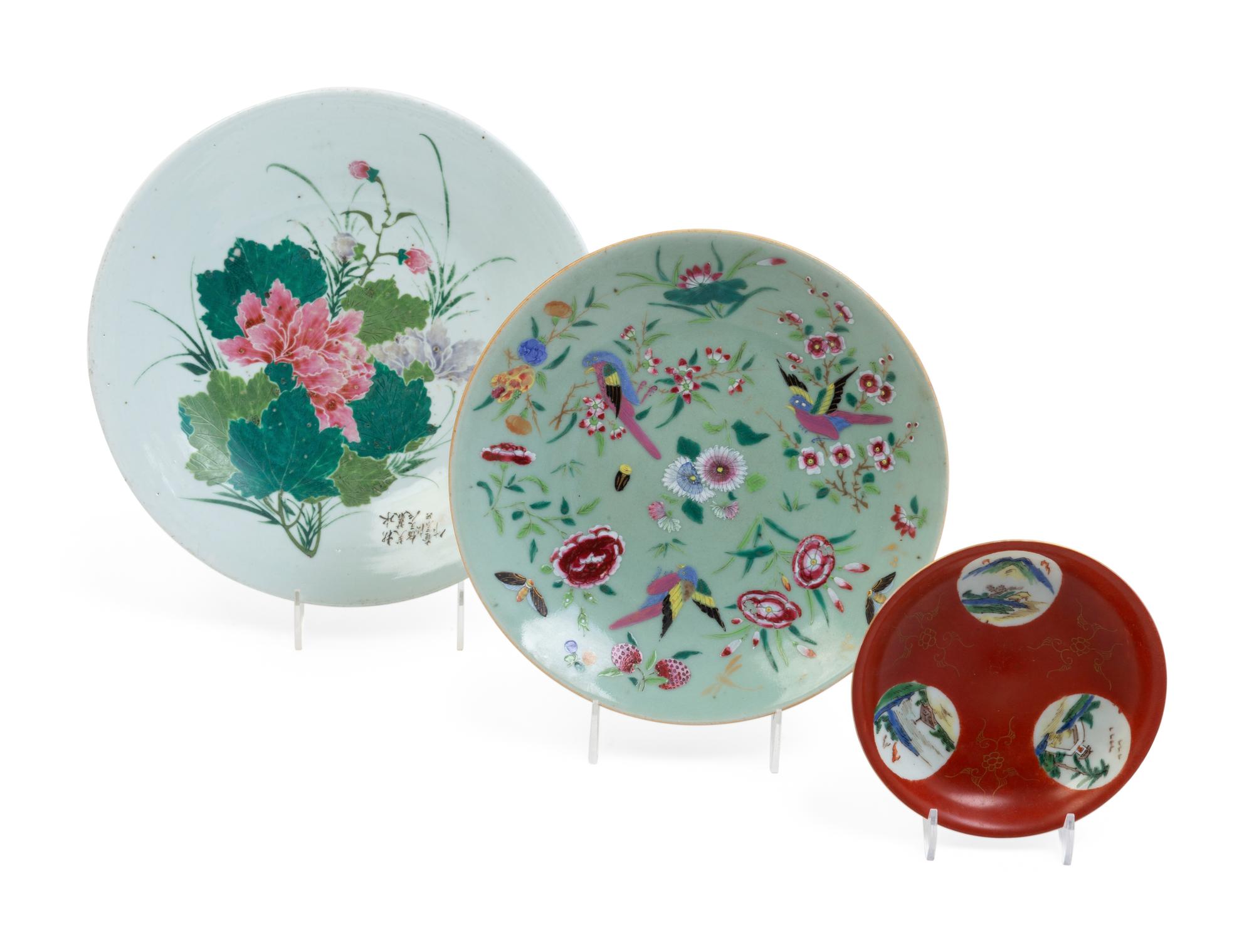 Three Chinese Famille Rose Porcelain Plates