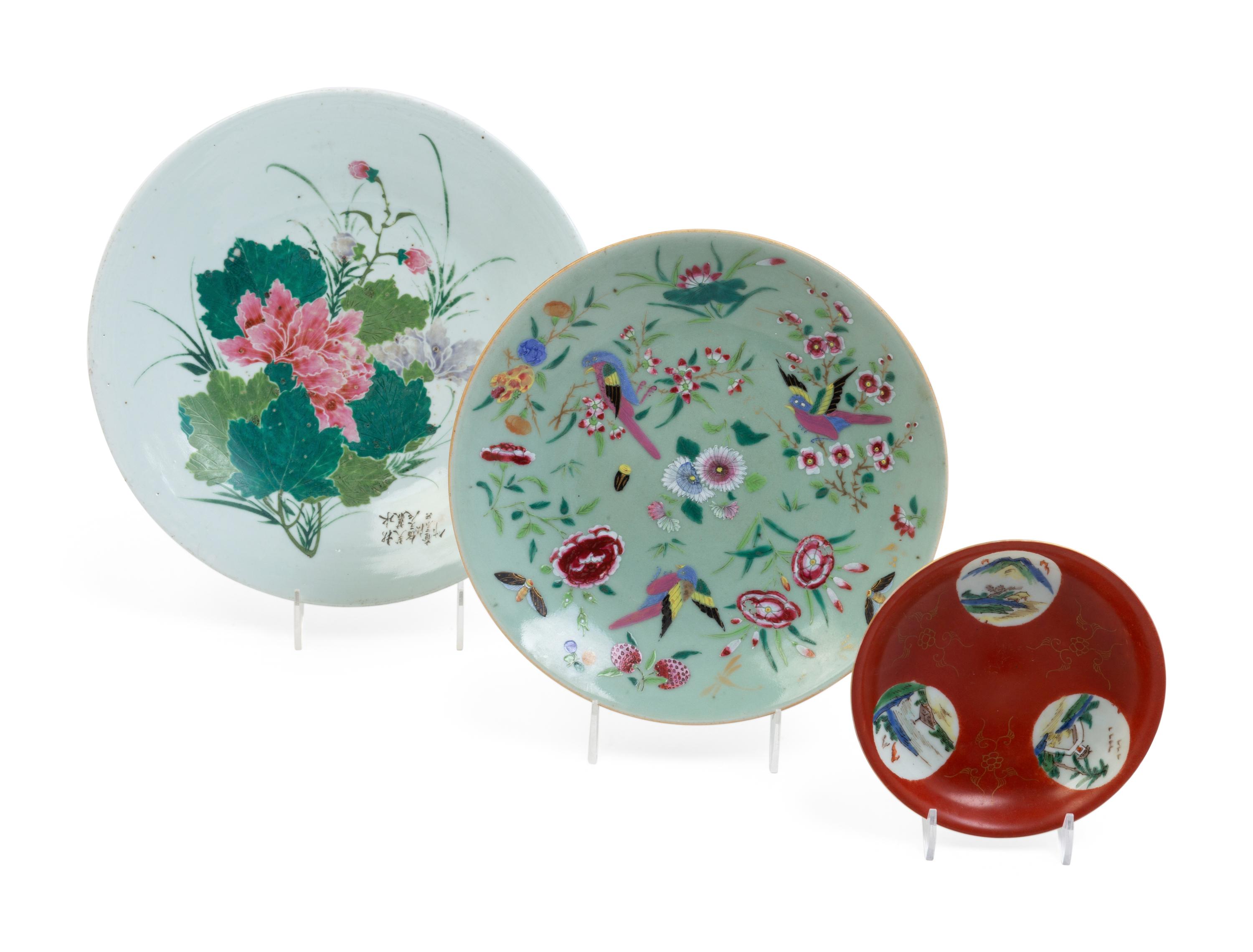 Three Chinese Famille Rose Porcelain Plates