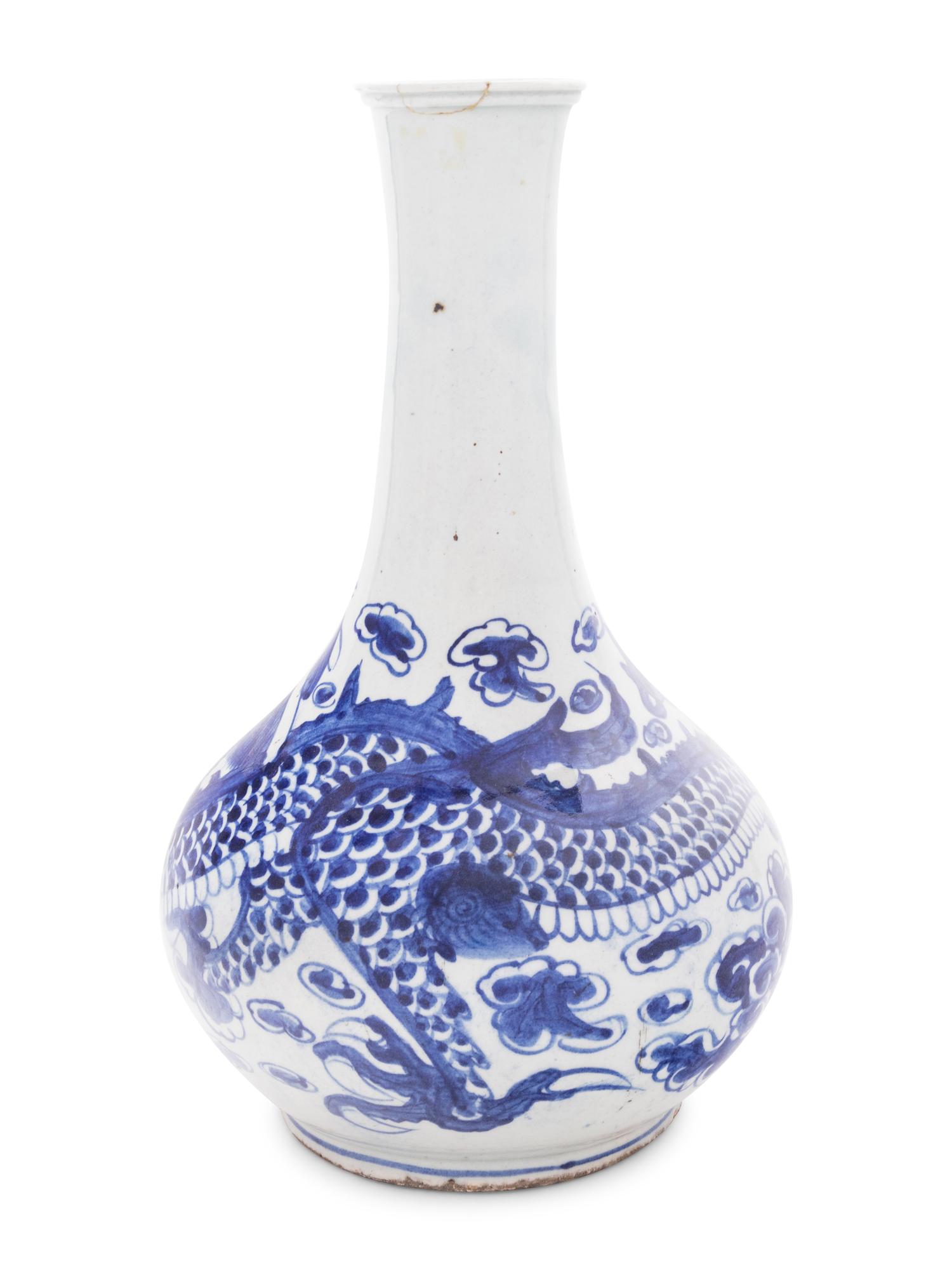 A Korean Blue and White Porcelain Bottle Vase