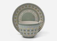 A Wedgwood Jasperware Tricolor Diced Ware Cup and Saucer, UK, circa 1820