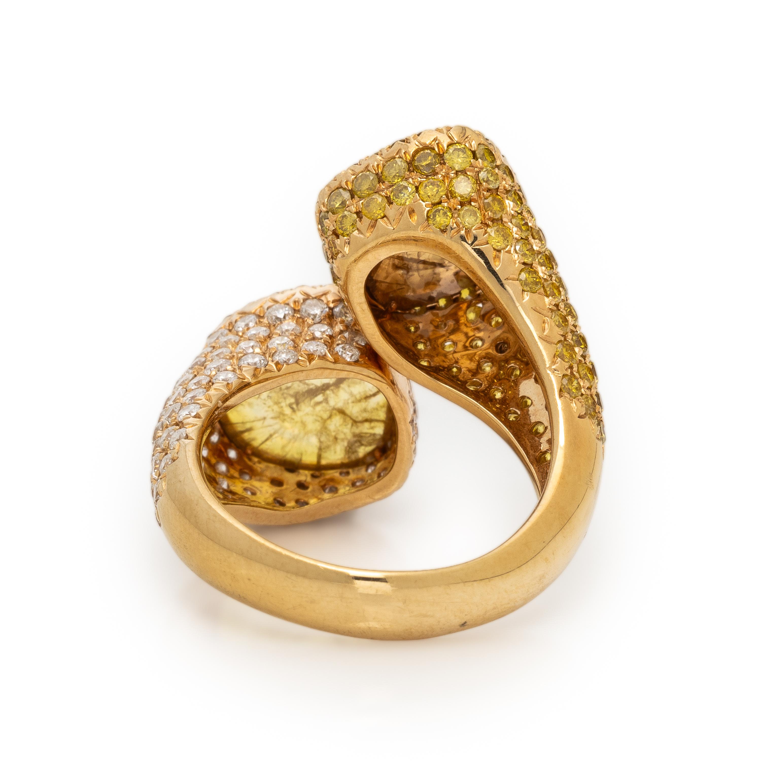 Hubert, Colored Diamond, Diamond, and Yellow Gold Bypass Ring